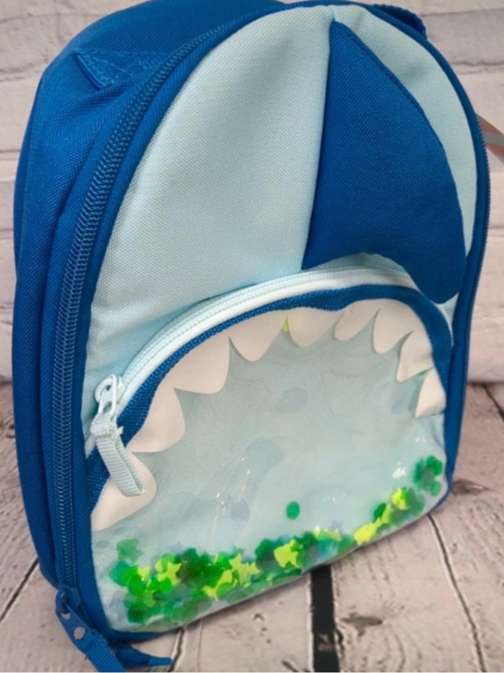 Cat & Jack Blue Kids Shark Mini Backpack with Green Star Sequins